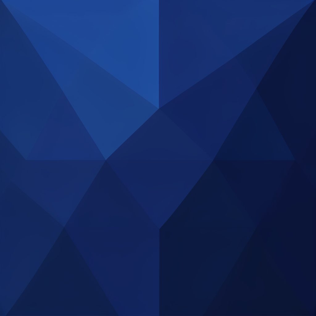 Low-poly faceted geometric illustration of interconnected regions in cool blue tones, suggesting a global network