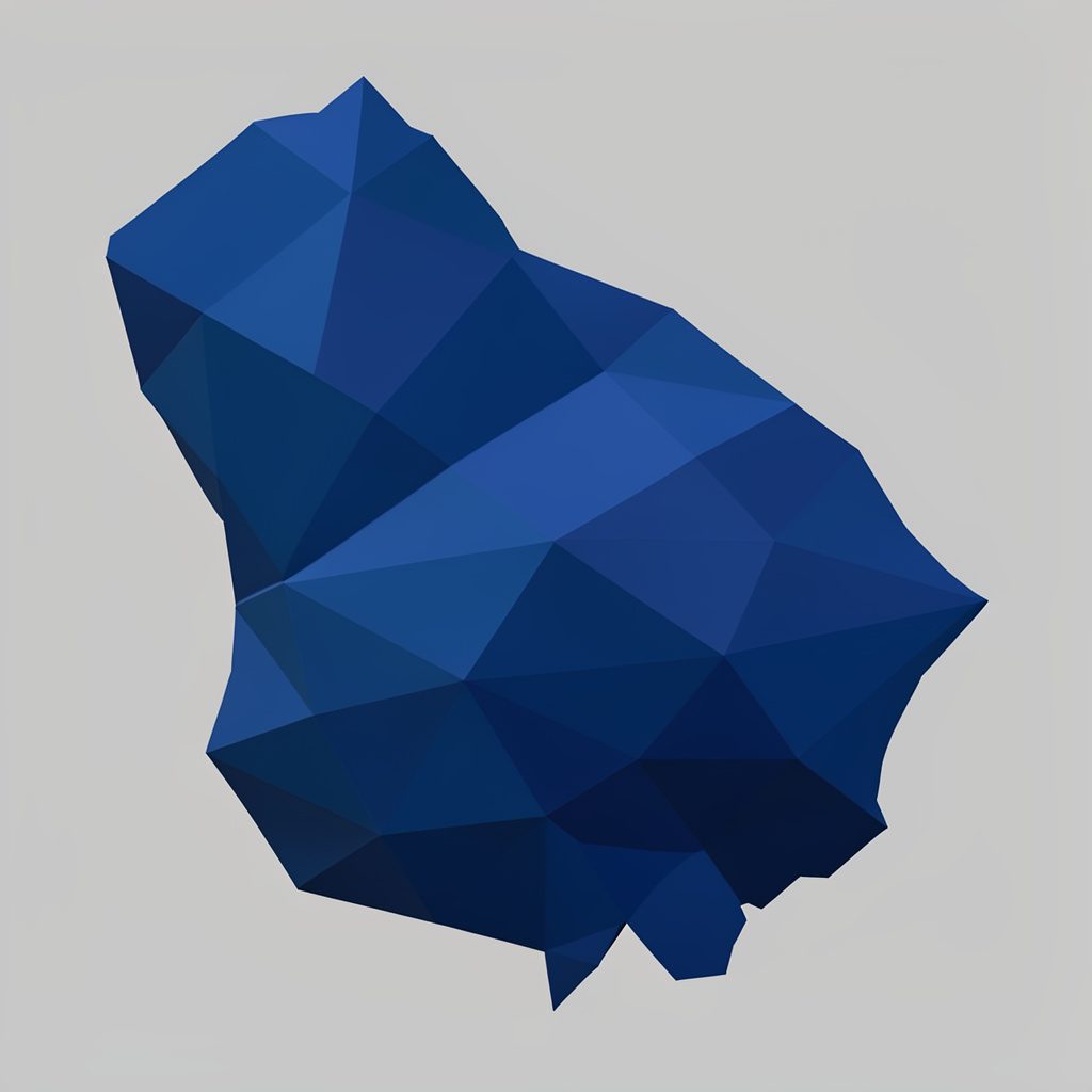 Stylized blue-toned map of the African continent rendered in low-poly faceted geometric shapes, conveying a calm, professional mood