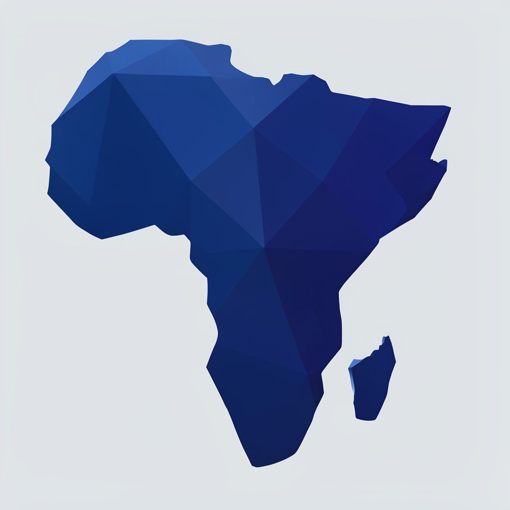 Low-poly faceted geometric render in deep blue and teal hues evoking a continent-wide public affairs campaign.