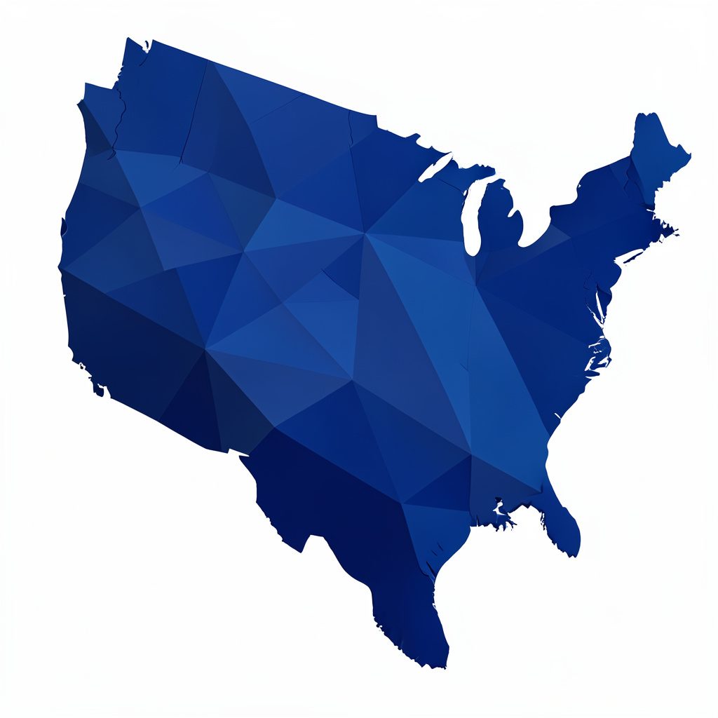 Low-poly faceted map of Africa in deep navy and teal tones, showing the continent in a calm, abstract geometric style