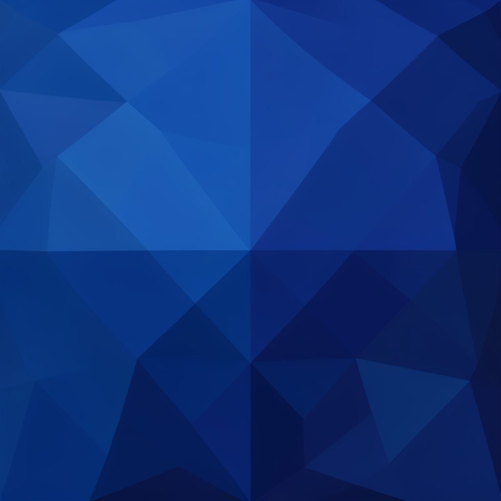 A low-poly faceted geometric render in deep navy and steel blue tones, evoking a corporate newsroom with angular planes and soft ambient light.